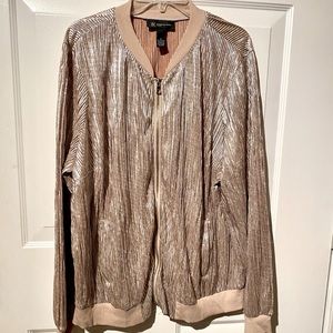 I-N-C Metallic gold v-neck zip front jacket.